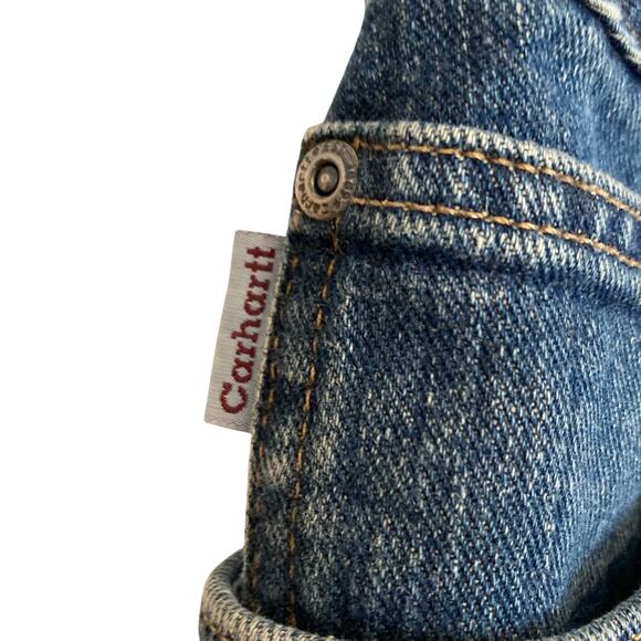 Carhartt Relaxed Fit Dark Wash Flannel Lined Straight Cut Mid Rise Jeans Size 16 - Picture 13 of 16